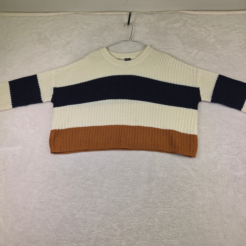 Moon & Madison Womens Medium Colorblock Chunky Knit Sweater Navy Rust Cream
